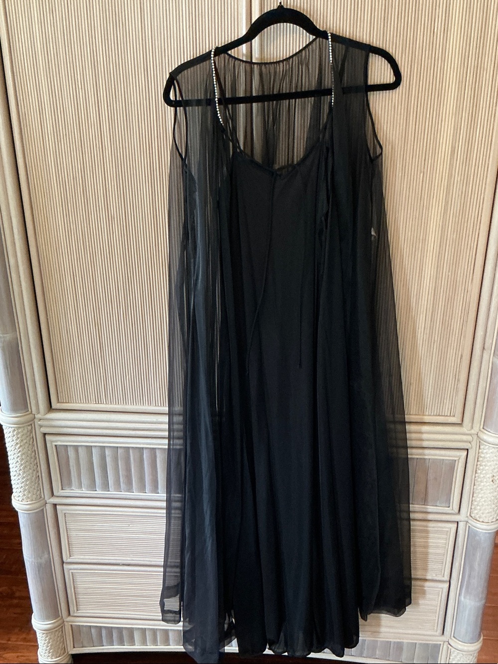 Black Sheer Overlay Slip Dress - Classic Women’s Evening Dress
